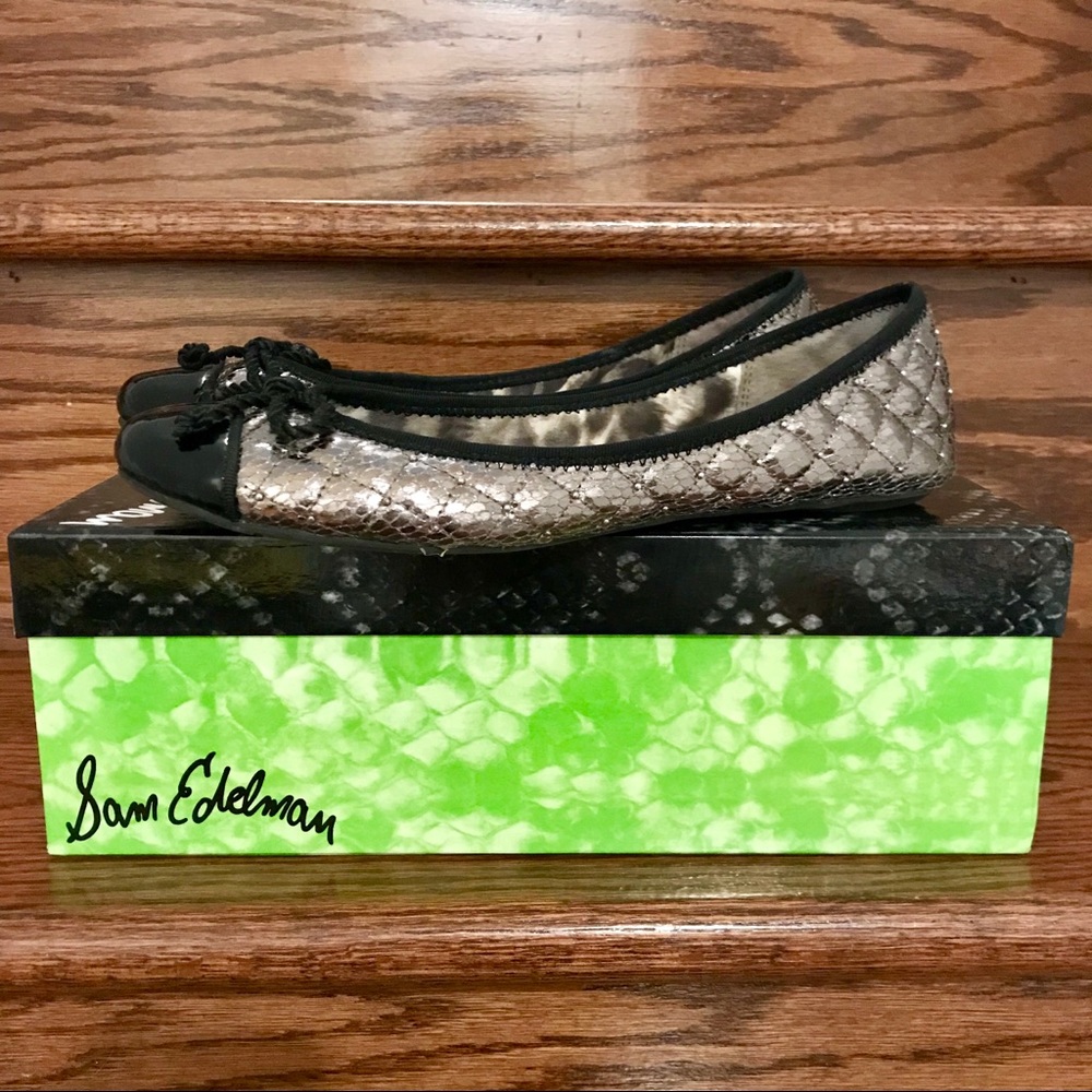 SAM EDELMAN Calypso Boa Ballet Flats Pewter 8.5 - Picture 2 of 6